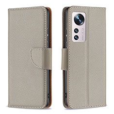 Coque Portefeuille Livre Cuir Etui Clapet B05F pour Xiaomi Mi 12 5G Gris