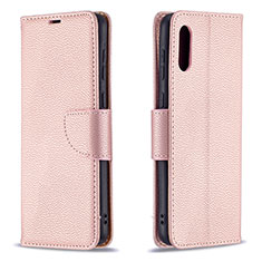 Coque Portefeuille Livre Cuir Etui Clapet B06F pour Samsung Galaxy A02 Or Rose