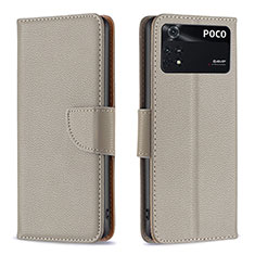 Coque Portefeuille Livre Cuir Etui Clapet B06F pour Xiaomi Poco M4 Pro 4G Gris