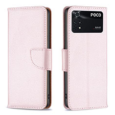 Coque Portefeuille Livre Cuir Etui Clapet B06F pour Xiaomi Poco M4 Pro 4G Or Rose