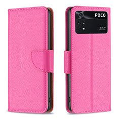 Coque Portefeuille Livre Cuir Etui Clapet B06F pour Xiaomi Poco M4 Pro 4G Rose Rouge