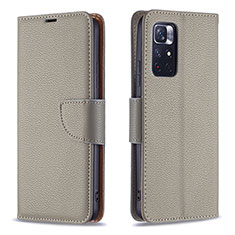 Coque Portefeuille Livre Cuir Etui Clapet B06F pour Xiaomi Poco M4 Pro 5G Gris