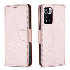 Coque Portefeuille Livre Cuir Etui Clapet B06F pour Xiaomi Poco X4 NFC Or Rose