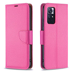 Coque Portefeuille Livre Cuir Etui Clapet B06F pour Xiaomi Redmi Note 11 5G Rose Rouge