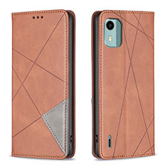 Coque Portefeuille Livre Cuir Etui Clapet B07F pour Nokia C12 Plus Marron