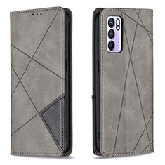 Coque Portefeuille Livre Cuir Etui Clapet B07F pour Oppo Reno6 5G Gris