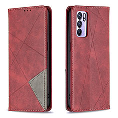 Coque Portefeuille Livre Cuir Etui Clapet B07F pour Oppo Reno6 5G Rouge