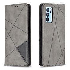 Coque Portefeuille Livre Cuir Etui Clapet B07F pour Oppo Reno6 Pro 5G India Gris