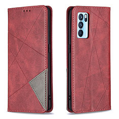 Coque Portefeuille Livre Cuir Etui Clapet B07F pour Oppo Reno6 Pro 5G India Rouge