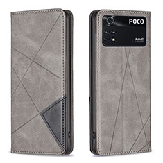 Coque Portefeuille Livre Cuir Etui Clapet B07F pour Xiaomi Poco M4 Pro 4G Gris