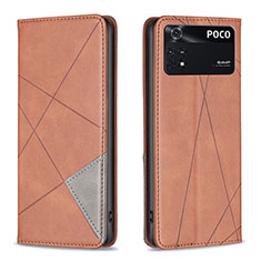 Coque Portefeuille Livre Cuir Etui Clapet B07F pour Xiaomi Poco M4 Pro 4G Marron