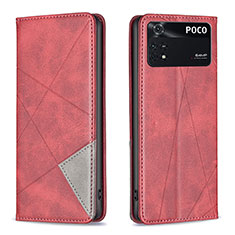 Coque Portefeuille Livre Cuir Etui Clapet B07F pour Xiaomi Poco M4 Pro 4G Rouge