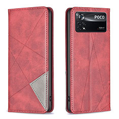 Coque Portefeuille Livre Cuir Etui Clapet B07F pour Xiaomi Poco X4 Pro 5G Rouge