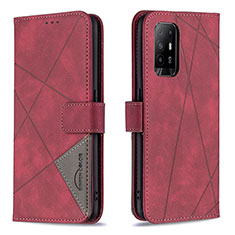 Coque Portefeuille Livre Cuir Etui Clapet B08F pour Oppo F19 Pro+ Plus 5G Rouge