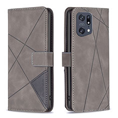 Coque Portefeuille Livre Cuir Etui Clapet B08F pour Oppo Find X5 Pro 5G Gris