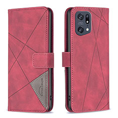 Coque Portefeuille Livre Cuir Etui Clapet B08F pour Oppo Find X5 Pro 5G Rouge