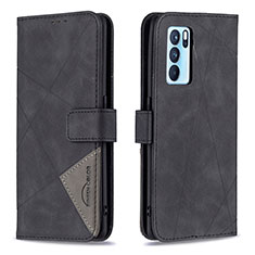 Coque Portefeuille Livre Cuir Etui Clapet B08F pour Oppo Reno6 Pro 5G India Noir