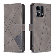 Coque Portefeuille Livre Cuir Etui Clapet B08F pour Oppo Reno7 4G Gris