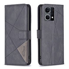 Coque Portefeuille Livre Cuir Etui Clapet B08F pour Oppo Reno7 4G Noir