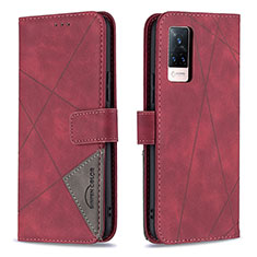 Coque Portefeuille Livre Cuir Etui Clapet B08F pour Vivo V21 5G Rouge