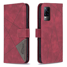 Coque Portefeuille Livre Cuir Etui Clapet B08F pour Vivo V21e 4G Rouge