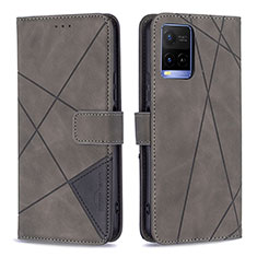 Coque Portefeuille Livre Cuir Etui Clapet B08F pour Vivo Y21 Gris