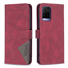 Coque Portefeuille Livre Cuir Etui Clapet B08F pour Vivo Y21 Rouge