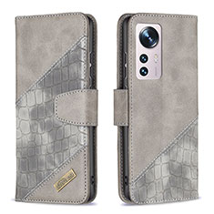 Coque Portefeuille Livre Cuir Etui Clapet B08F pour Xiaomi Mi 12 Pro 5G Gris