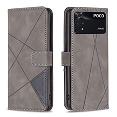 Coque Portefeuille Livre Cuir Etui Clapet B08F pour Xiaomi Poco M4 Pro 4G Gris