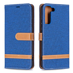 Coque Portefeuille Livre Cuir Etui Clapet B11F pour Samsung Galaxy S21 5G Bleu