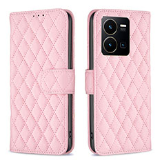 Coque Portefeuille Livre Cuir Etui Clapet B11F pour Vivo Y35 4G Or Rose