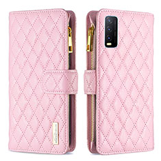 Coque Portefeuille Livre Cuir Etui Clapet B12F pour Vivo Y20 (2021) Or Rose