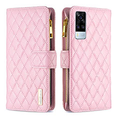 Coque Portefeuille Livre Cuir Etui Clapet B12F pour Vivo Y53s 4G Or Rose