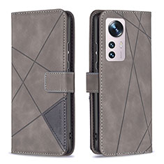 Coque Portefeuille Livre Cuir Etui Clapet B12F pour Xiaomi Mi 12S Pro 5G Gris