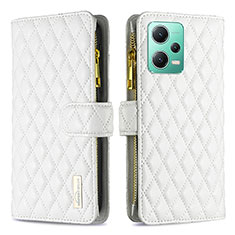 Coque Portefeuille Livre Cuir Etui Clapet B12F pour Xiaomi Redmi Note 12 5G Blanc