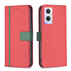 Coque Portefeuille Livre Cuir Etui Clapet B13F pour Oppo A96 5G Rouge