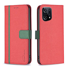 Coque Portefeuille Livre Cuir Etui Clapet B13F pour Oppo Find X5 5G Rouge