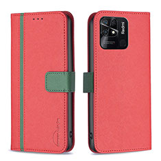 Coque Portefeuille Livre Cuir Etui Clapet B13F pour Xiaomi Redmi 10 India Rouge