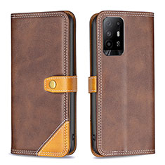 Coque Portefeuille Livre Cuir Etui Clapet B14F pour Oppo F19 Pro+ Plus 5G Marron