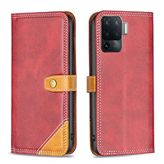 Coque Portefeuille Livre Cuir Etui Clapet B14F pour Oppo F19 Pro Rouge