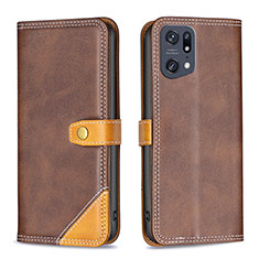 Coque Portefeuille Livre Cuir Etui Clapet B14F pour Oppo Find X5 Pro 5G Marron