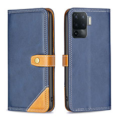 Coque Portefeuille Livre Cuir Etui Clapet B14F pour Oppo Reno5 F Bleu