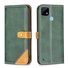 Coque Portefeuille Livre Cuir Etui Clapet B14F pour Realme C21 Vert