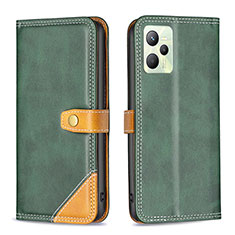 Coque Portefeuille Livre Cuir Etui Clapet B14F pour Realme C35 Vert