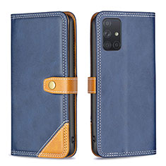 Coque Portefeuille Livre Cuir Etui Clapet B14F pour Samsung Galaxy A71 5G Bleu