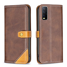 Coque Portefeuille Livre Cuir Etui Clapet B14F pour Vivo Y20s G Marron