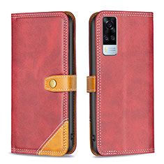 Coque Portefeuille Livre Cuir Etui Clapet B14F pour Vivo Y31 (2021) Rouge