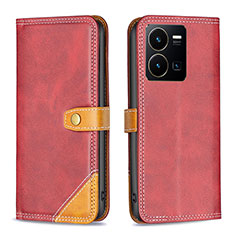 Coque Portefeuille Livre Cuir Etui Clapet B14F pour Vivo Y35 4G Rouge