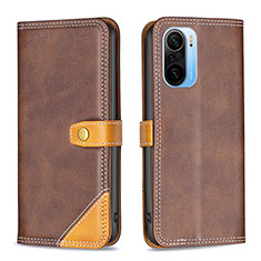 Coque Portefeuille Livre Cuir Etui Clapet B14F pour Xiaomi Redmi K40 5G Marron