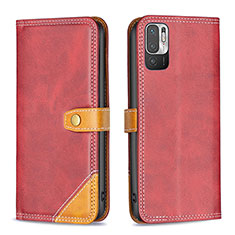 Coque Portefeuille Livre Cuir Etui Clapet B14F pour Xiaomi Redmi Note 10T 5G Rouge